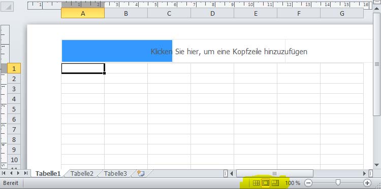 Excel-Datei mit eingeschaltetem "Seitenlayout"-Modus