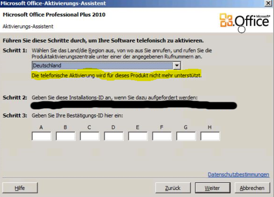 Office 2010: Aktivierung nur noch über Umwege