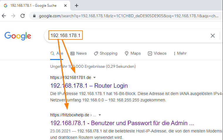 Versehentliche Google-Suche nach der Standard-IP
