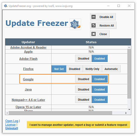 Updates mit Drittsoftware wie Update Freezer deaktivieren