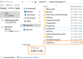 Betriebszeit unter Windows Server 2022 im TaskManager