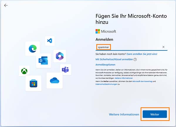 Gesperrtes Microsoft-Konto bei Windows 11 Installation angeben
