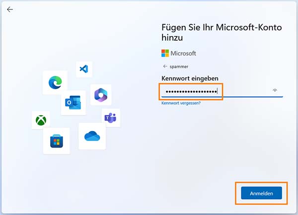 Falsches Kennwort bei Windows 11 Installation angeben