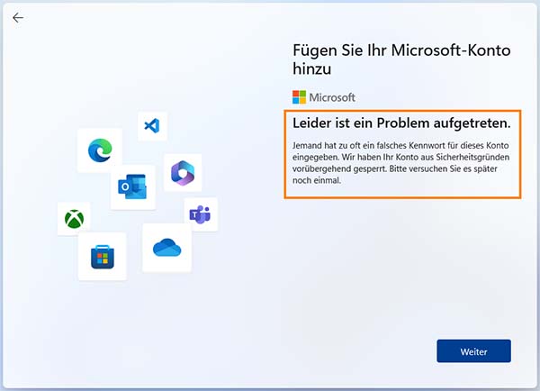Problem aufgetreten bei der Windows 11 Installation