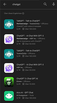 ChatGPT-Abklatsch-Apps im Google PlayStore