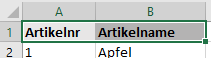 Excel-Tabelle ohne aktivierte Filter