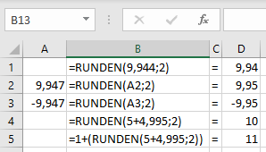 Verschiedene Formeln mit der RUNDEN-Funktion in Excel