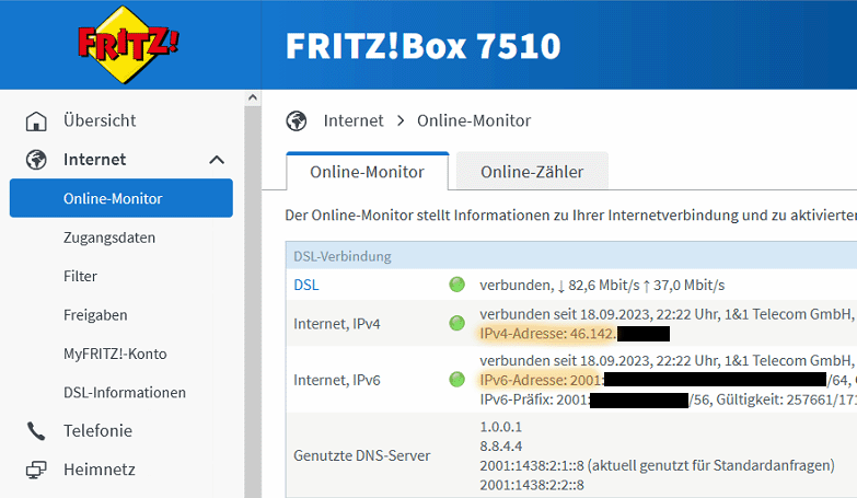 Dual Stack ist aktiv in der FritzBox