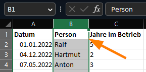 Spalte markiert in Excel-Tabelle