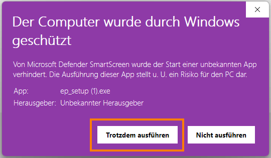 Weitere Informationen bei der "Der Computer wurde durch Windows geschützt"-Meldung