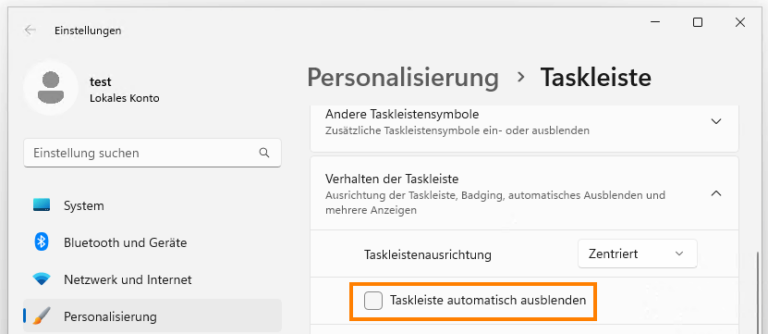 Taskleiste Bbild Taskleiste ausblenden unter Windows 10 und 11