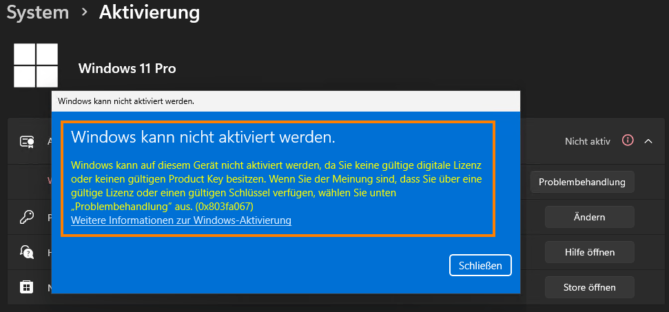 Windows 11 kann nicht mit Windows 7-Key aktiviert werden